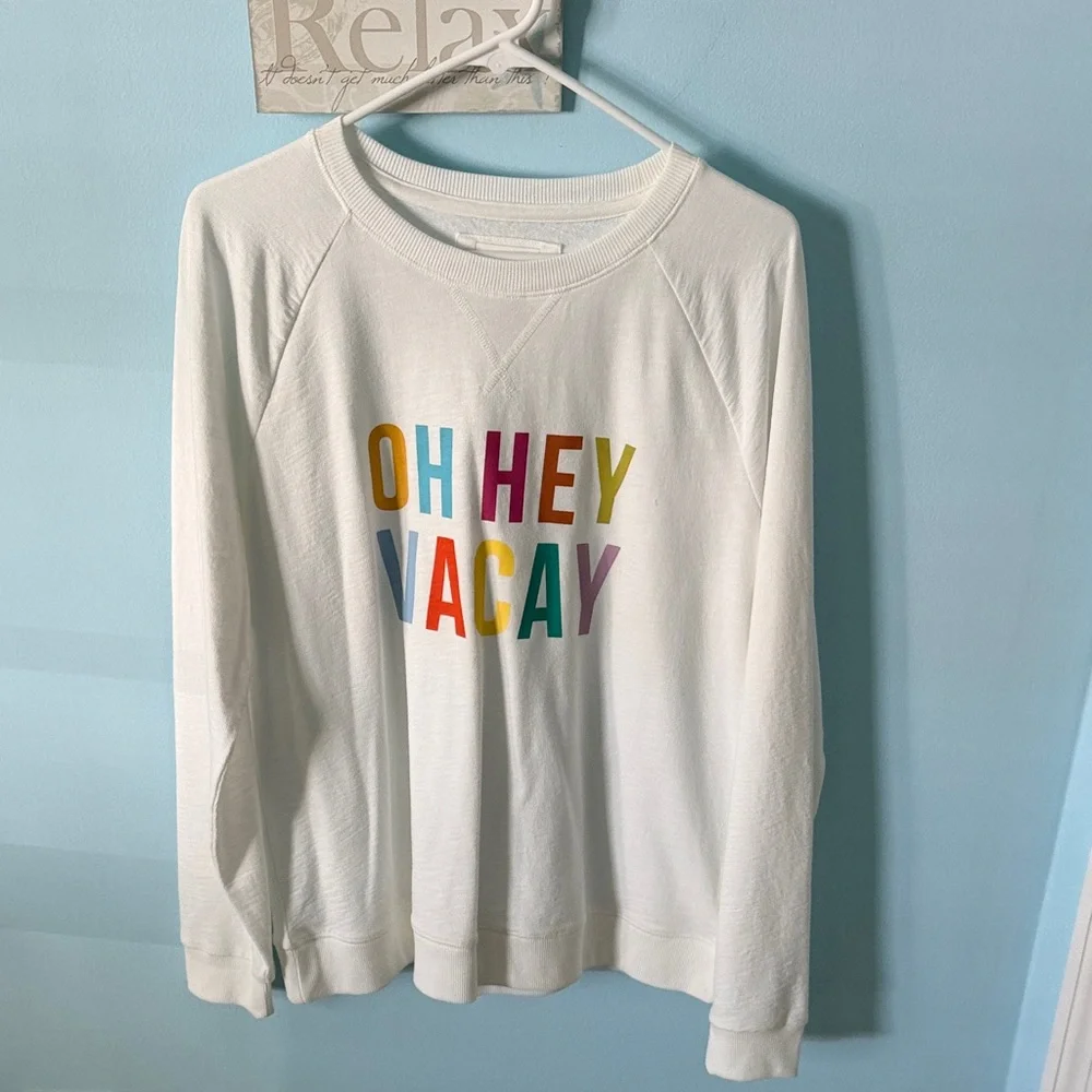 White 'OH HEY VACAY' Sweatshirt L - Picture 1 of 8